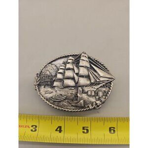 Bergamot‎ Brass Works 3D Ship Belt Buckle Sailboat Rudyard Kipling 1983